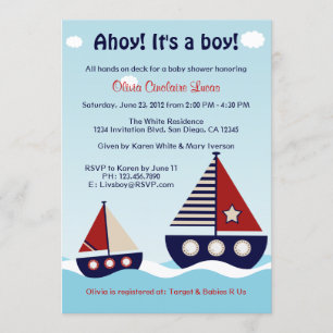 Nautical Sailboat Baby Boy Baby shower Uitnodiging