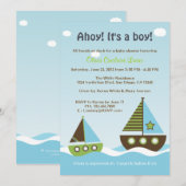 Nautical Sailboat Baby Boy Baby shower Uitnodiging (Voorkant / Achterkant)