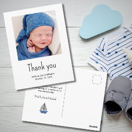 Nautical Sailboat Baby Boy Photo Shower Thank You  Briefkaart