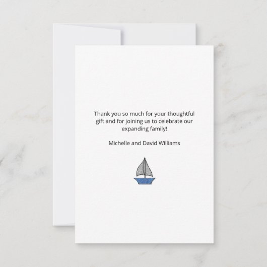 Nautical Sailboat Baby Boy Photo Simple Shower Tha Bedankkaart (Achterkant)