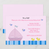 Nautical Sailboat Baby Girl Shower Kaart (Voorkant / Achterkant)