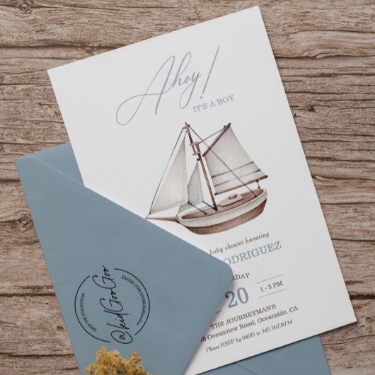 Nautical Sailboat Baby shower Ahoy Boy's Kaart