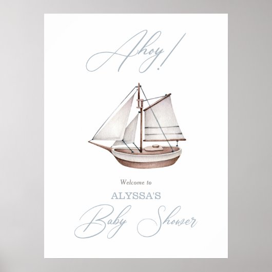 Nautical Sailboat Baby shower Ahoy Welcome Sign Poster (Voorkant)
