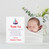 Nautical Sailboat Baby shower Bedankkaart (Staand voorkant)