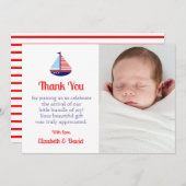 Nautical Sailboat Baby shower Bedankkaart (Voorkant / Achterkant)