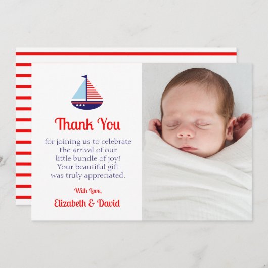 Nautical Sailboat Baby shower Bedankkaart (Voorkant / Achterkant)