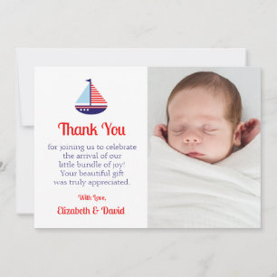 Nautical Sailboat Baby shower Bedankkaart