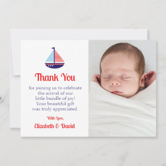 Nautical Sailboat Baby shower Bedankkaart