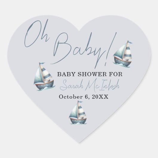 Nautical Sailboat Baby shower Hart Sticker (Voorkant)