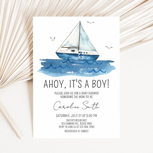Nautical Sailboat Baby shower Kaart