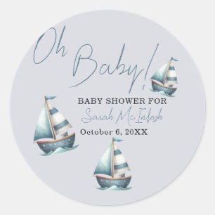 Nautical Sailboat Baby shower Ronde Sticker