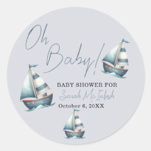 Nautical Sailboat Baby shower Ronde Sticker