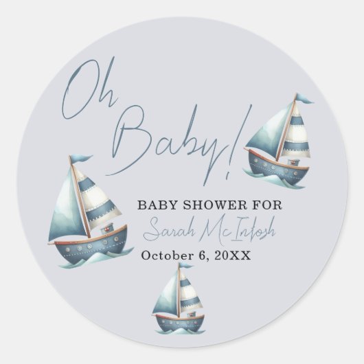 Nautical Sailboat Baby shower Ronde Sticker (Voorkant)