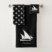 Nautical Sailboat Bathroom zwart-wit Bath T Bad Handdoek (Insitu)