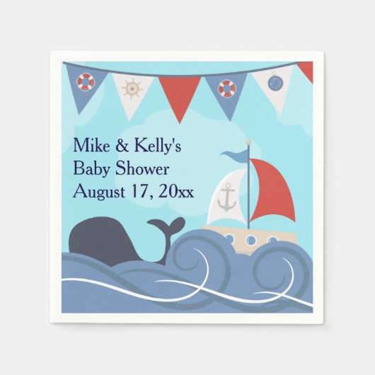 Nautical Sailboat Beach Ocean Whale Baby shower Servet (Voorkant)