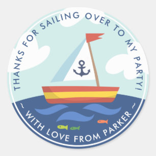 Nautical Sailboat Birthday Dank je wel Ronde Sticker