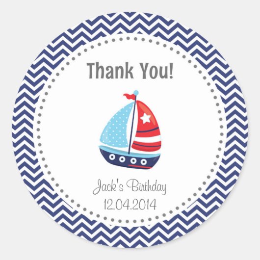 Nautical Sailboat Birthday Dank je wel! Ronde Sticker (Voorkant)