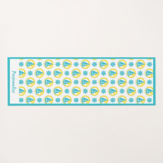 Nautical Sailboat Blauwgroen Yellow Zen Yoga Namas Yogamat (Achterkant (horizontaal))