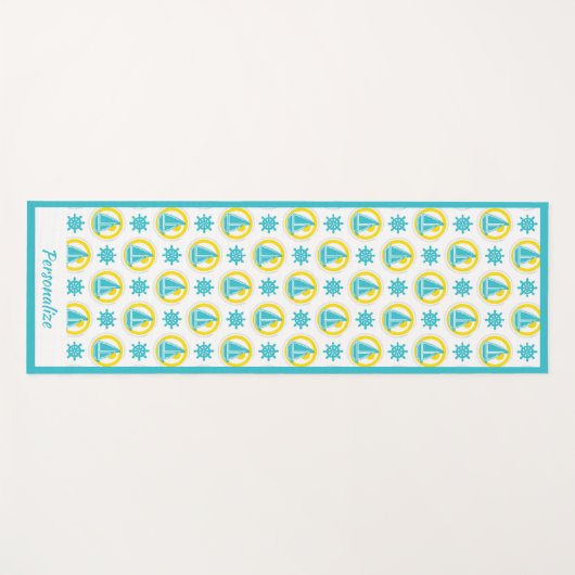 Nautical Sailboat Blauwgroen Yellow Zen Yoga Namas Yogamat (Voorkant (horizontaal))