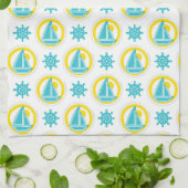 Nautical Sailboat Blue & Yellow Ocean Lake Theme Theedoek (Gevouwen)