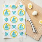 Nautical Sailboat Blue & Yellow Ocean Lake Theme Theedoek (Quarter Fold)
