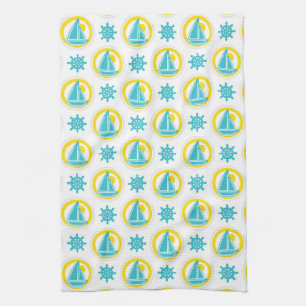 Nautical Sailboat Blue & Yellow Ocean Lake Theme Theedoek