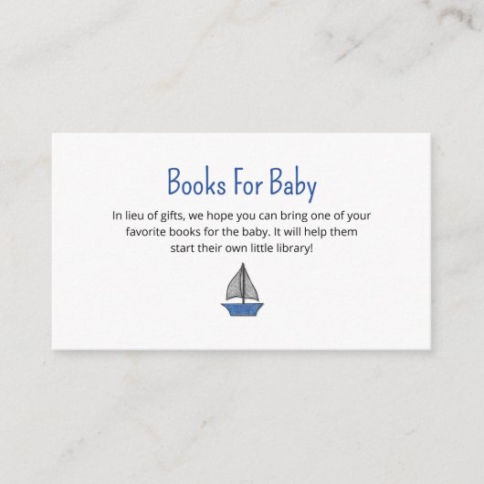 Nautical Sailboat Books Request Baby Shower Informatiekaartje (Voorkant)