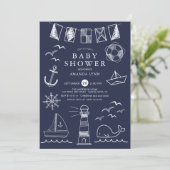 Nautical Sailboat Boy Baby shower Kaart (Staand voorkant)