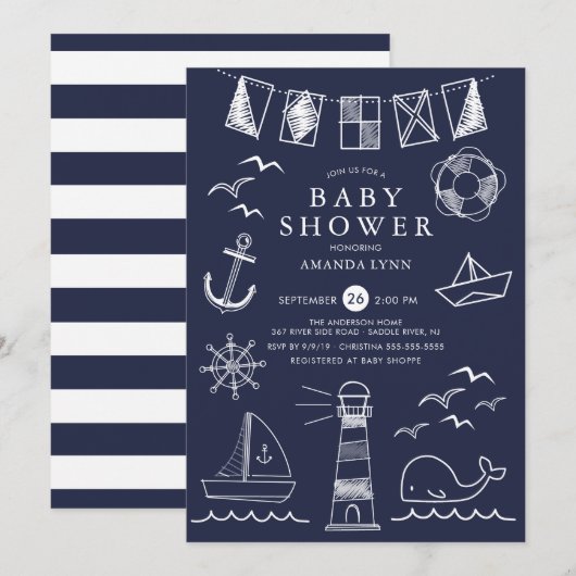 Nautical Sailboat Boy Baby shower Kaart (Voorkant / Achterkant)
