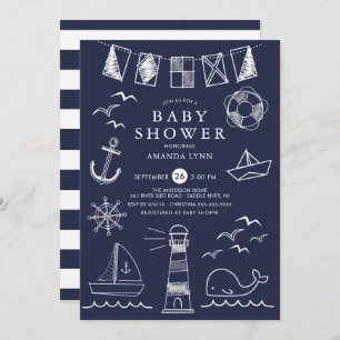 Nautical Sailboat Boy Baby shower Kaart