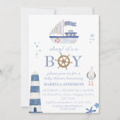 Nautical Sailboat Boy Baby shower Kaart (Voorkant)