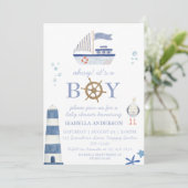 Nautical Sailboat Boy Baby shower Kaart (Staand voorkant)
