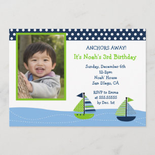 Nautical Sailboat Boys Foto Birthday Invitations Kaart