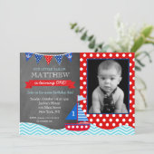 Nautical Sailboat Chalkboard Birthday Uitnodiging (Staand voorkant)