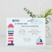 Nautical Sailboat Child Birthday Invitation Blue Kaart (Staand voorkant)