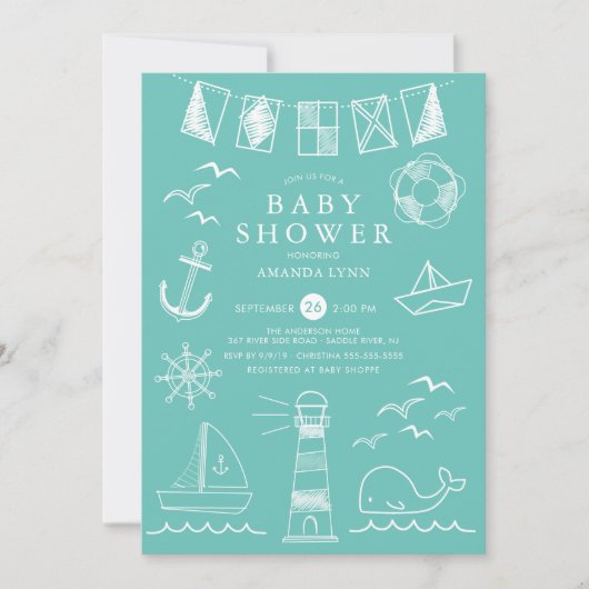 Nautical Sailboat Gender Neutral Baby shower Kaart (Voorkant)