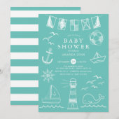 Nautical Sailboat Gender Neutral Baby shower Kaart (Voorkant / Achterkant)