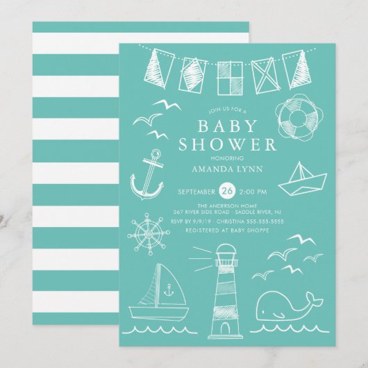 Nautical Sailboat Gender Neutral Baby shower Kaart (Voorkant / Achterkant)