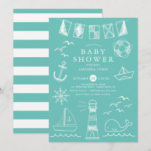 Nautical Sailboat Gender Neutral Baby shower Kaart
