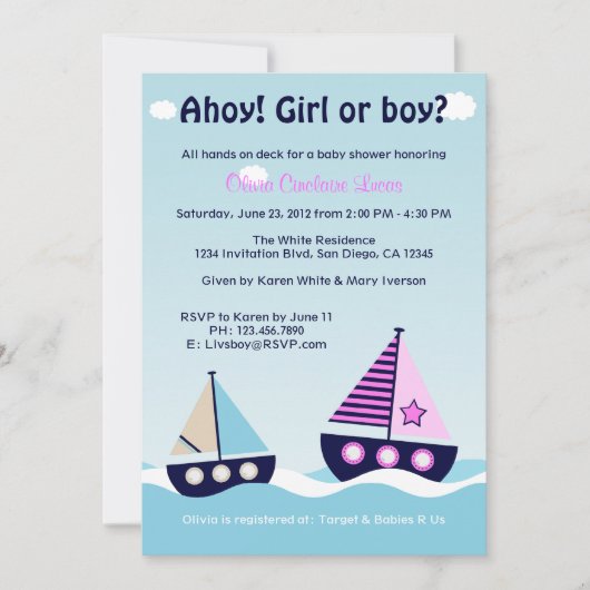 Nautical Sailboat Gender onthullen Genderneutraal Kaart (Voorkant)