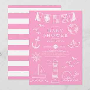 Nautical Sailboat Girl Baby shower Kaart