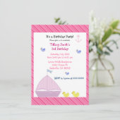 Nautical Sailboat Girls Birthday Uitnodiging (Staand voorkant)