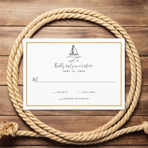 Nautical Sailboat Minimal Wedding RSVP Kaartje