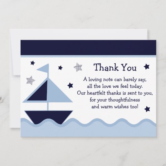 Nautical/Sailboat/Navy Baby shower - Hartelijk dan Bedankkaart (Voorkant)