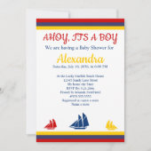 Nautical Sailboat Navy Blue Yellow Red Baby shower Aankondiging (Voorkant)