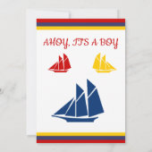 Nautical Sailboat Navy Blue Yellow Red Baby shower Aankondiging (Achterkant)