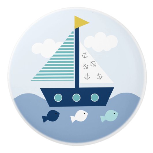 Nautical Sailboat Nursery Drawer Pull Knob Keramische Knop (Voorkant)