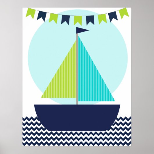 Nautical Sailboat Nursery Poster (Voorkant)
