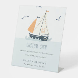 Nautical Sailboat Pastel Kind Birthday Custom Part Reclamebord Met Voetstuk