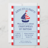 Nautical Sailboat Patriotic 1st Birthday Kaart (Voorkant)